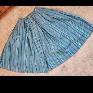 Vintage blue striped full skirt (S)